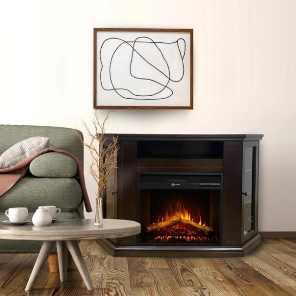 Camino elettrico caminetto da terra ad angolo MADISON in legno Marrone L126 x P78 x H83 - immagine 4