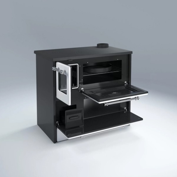Cucina A Legna Stufa 9 Kw Nera Beatrice Glass L87xP51xH79 Ecodesign 4 Stelle - immagine 3