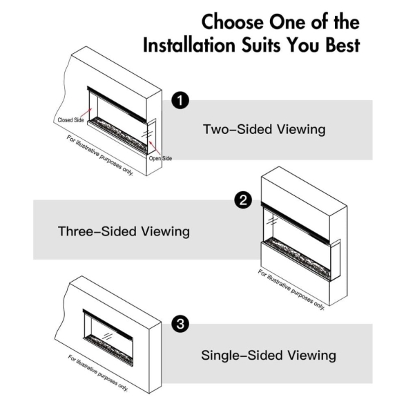 Camino elettrico da parete ad incasso 3 Lati BOSTON130 L127 x P20 x H44 cm - immagine 4