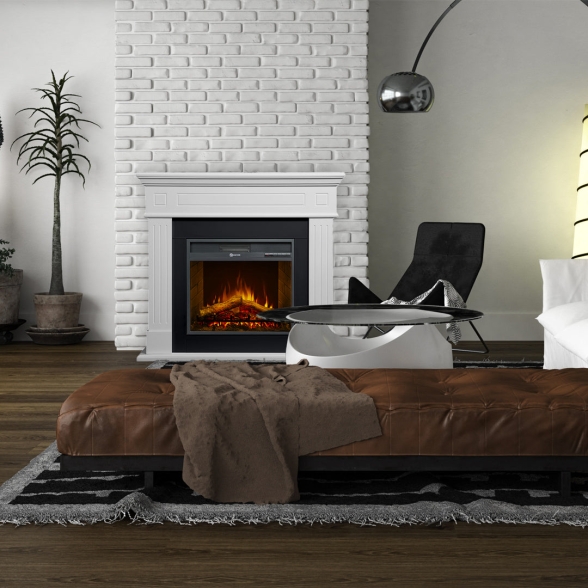 Camino elettrico da terra in legno Bianco CAMBRIDGE 110x25x95h cm - immagine 2