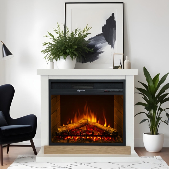 Camino elettrico da terra in legno bianco Stoccolma L75xP28xH70 cm - immagine 2
