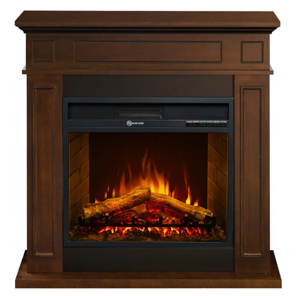 Camino elettrico da terra in legno Noce JEFFERSON L89,5 x H90,5 x P28 cm